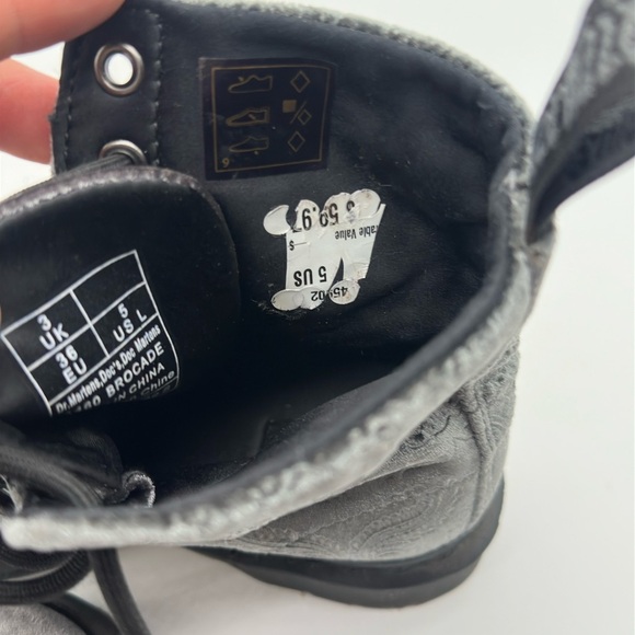 Doc Dr Martens 1460 Brocade Grey Velvet Combat Boots Womens Sz 5 US Sz 3 UK - Picture 11 of 11